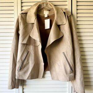H&M Women's Beige Suede Moto Jacket NWT